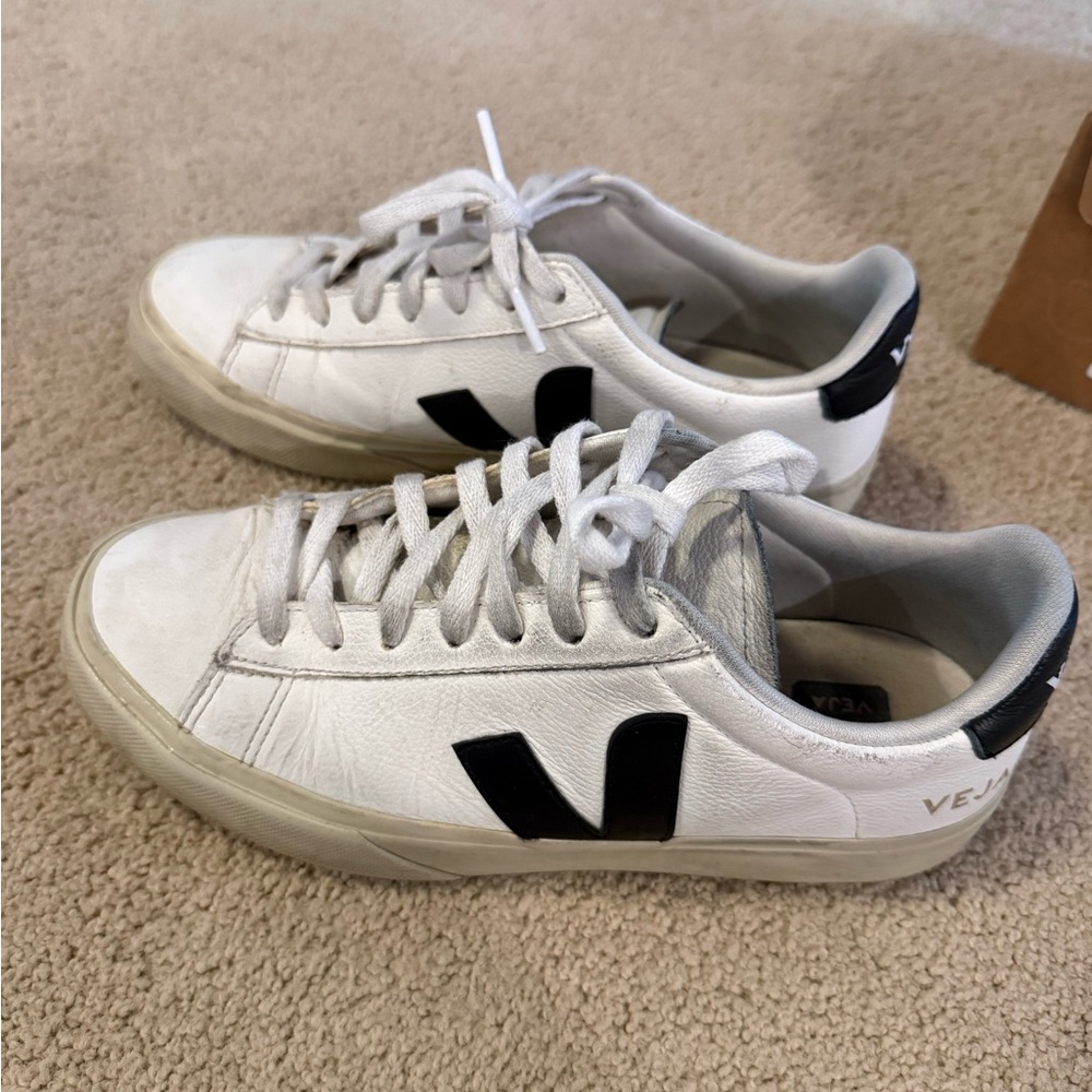 Veja White Leather Campo Sneaker with Black Accents - Picture 6 of 8